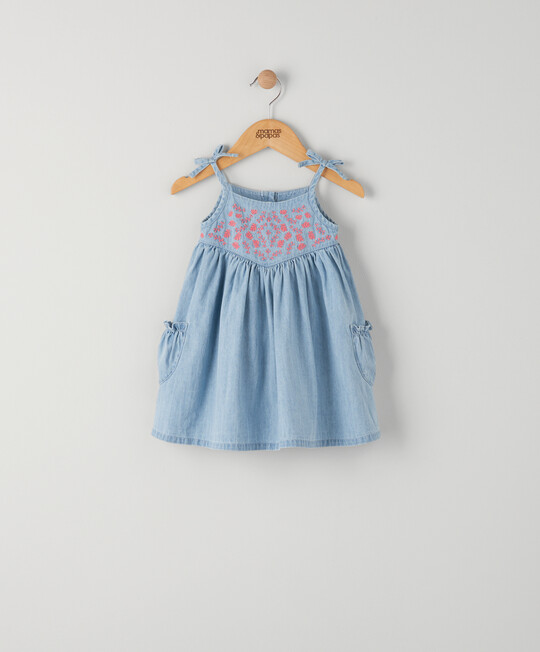 Chambray Embroidered Bodice Dress image number 1