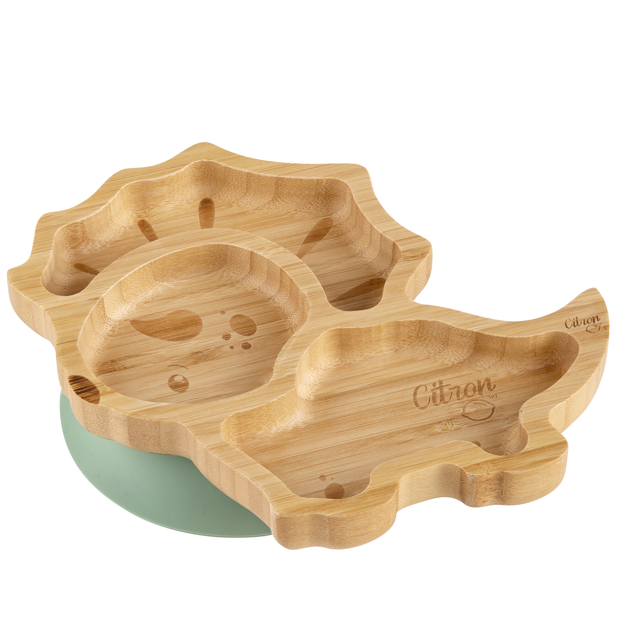 Citron Organic Bamboo Plate Suction + Spoon Dino Pastel Green image number 5