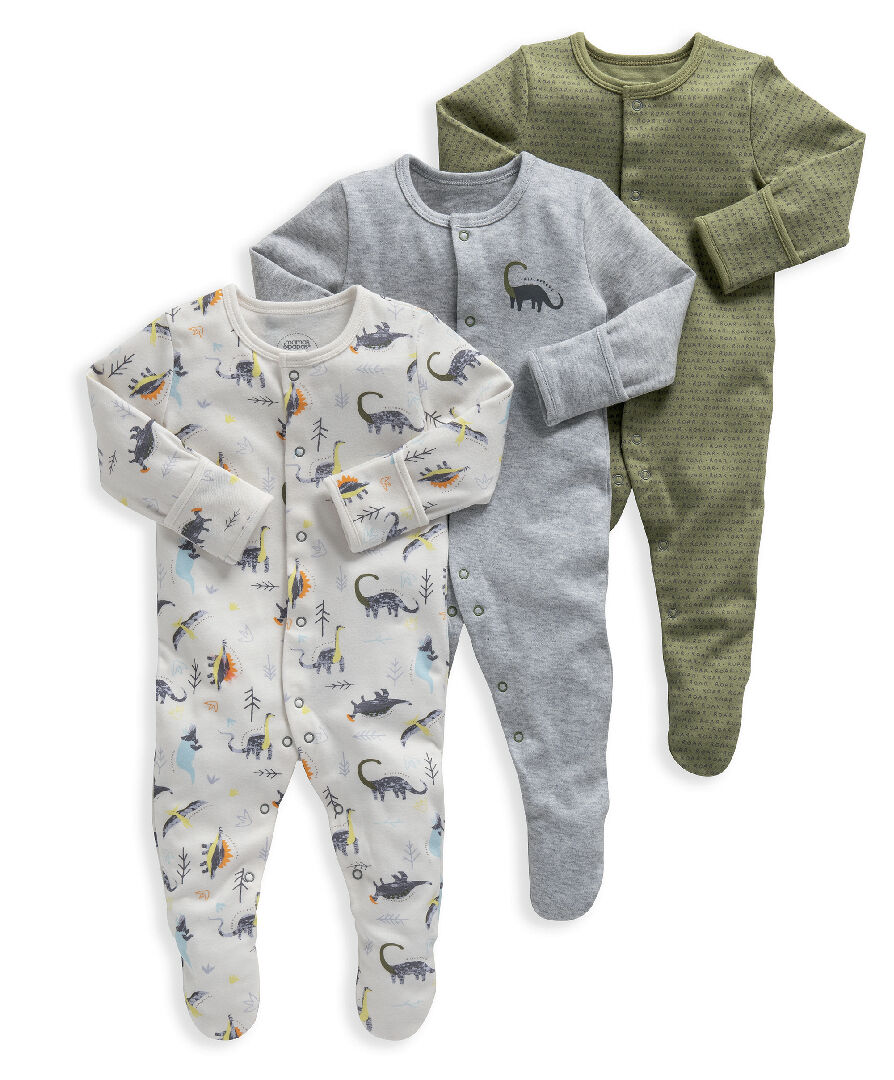 Buy Jersey Cotton Dinosaur Sleepsuits 3 Pack Baby Sleepsuits