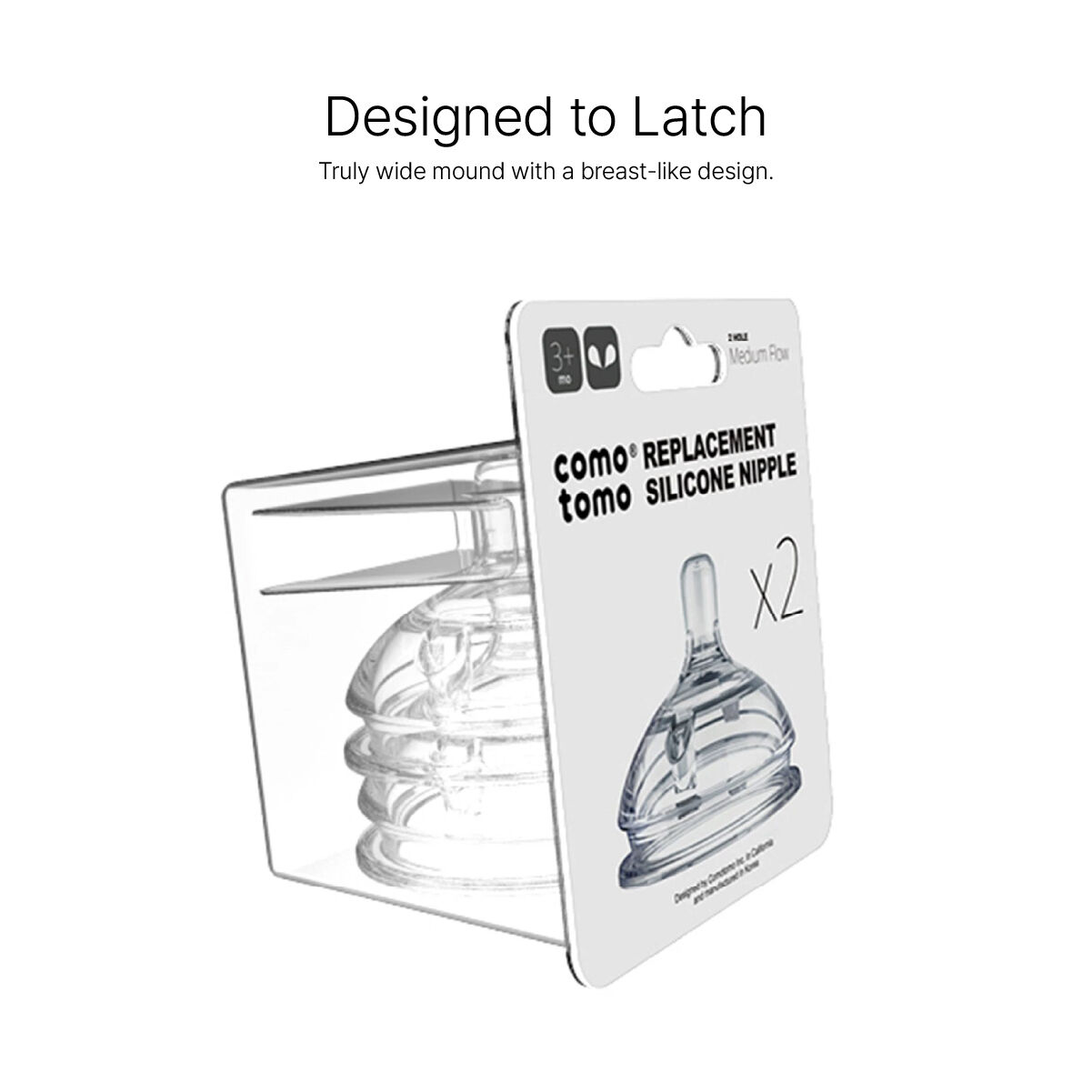 Comotomo Natural Teat Silicone Nipples (Medium Flow) Transparent 2 Pcs image number 3