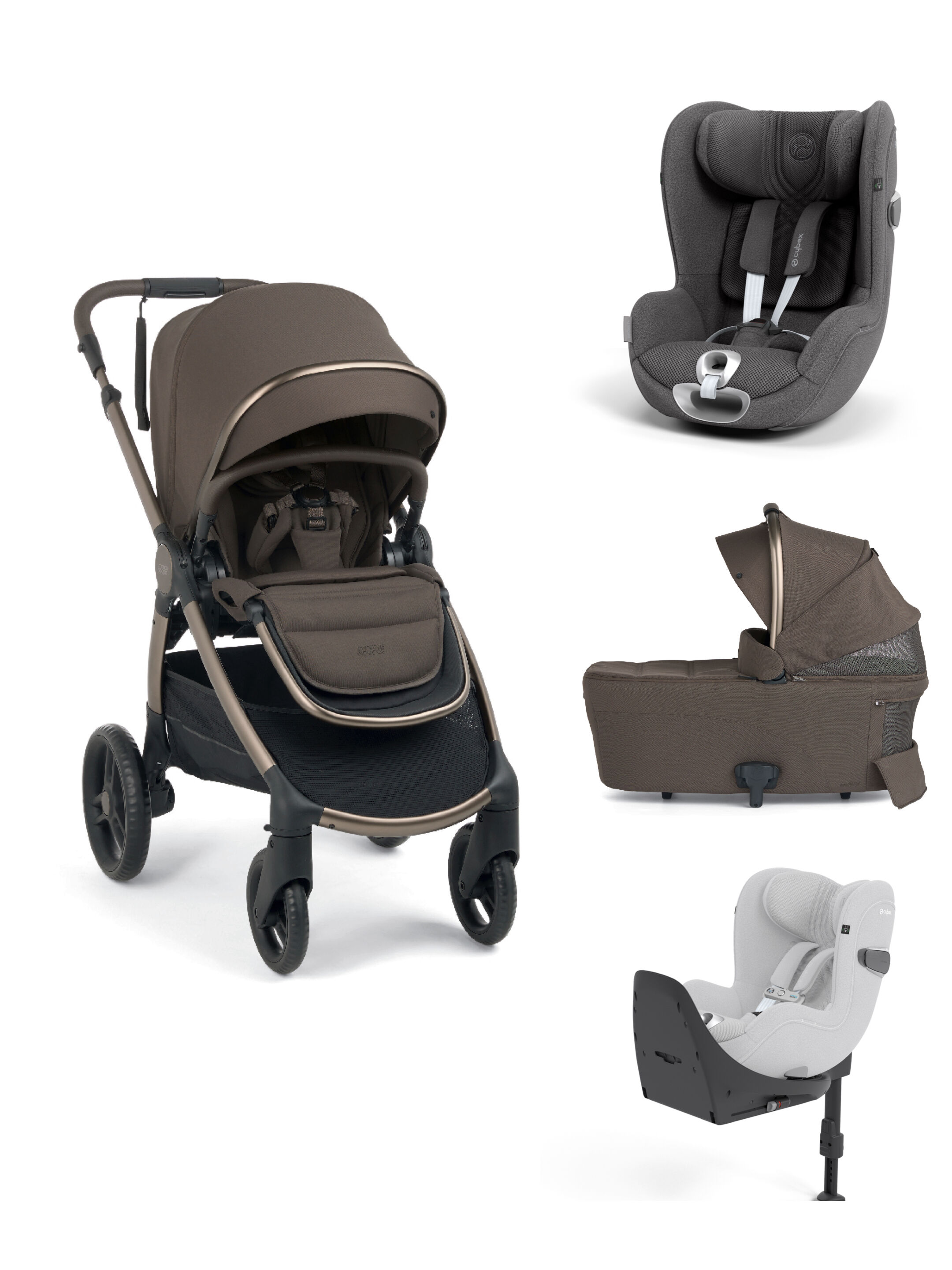 Ocarro 2 Pushchair and Carrycot Bundle with Cybex Car Seat and Base (4 Pieces) - Crema image number 1