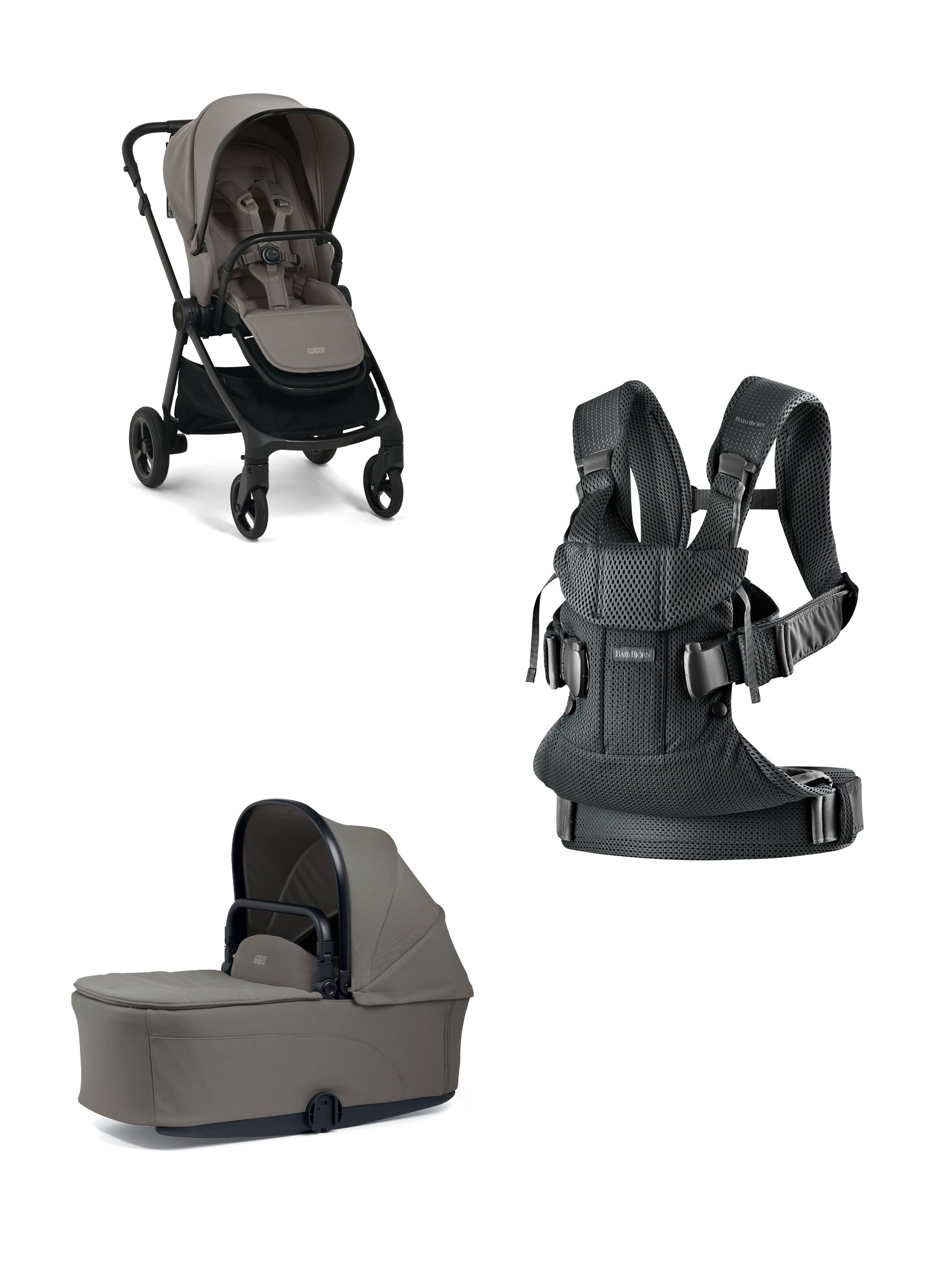 Vardo Storm Stroller and Carrycot with Babybjorn Carrier Mini 3 Piece Bundle