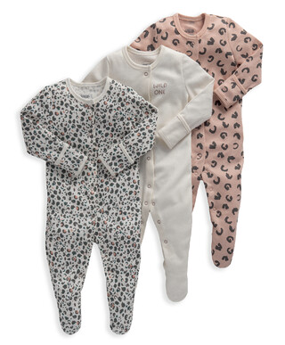 Leopard Print Jersey Cotton Sleepsuits 3 Pack
