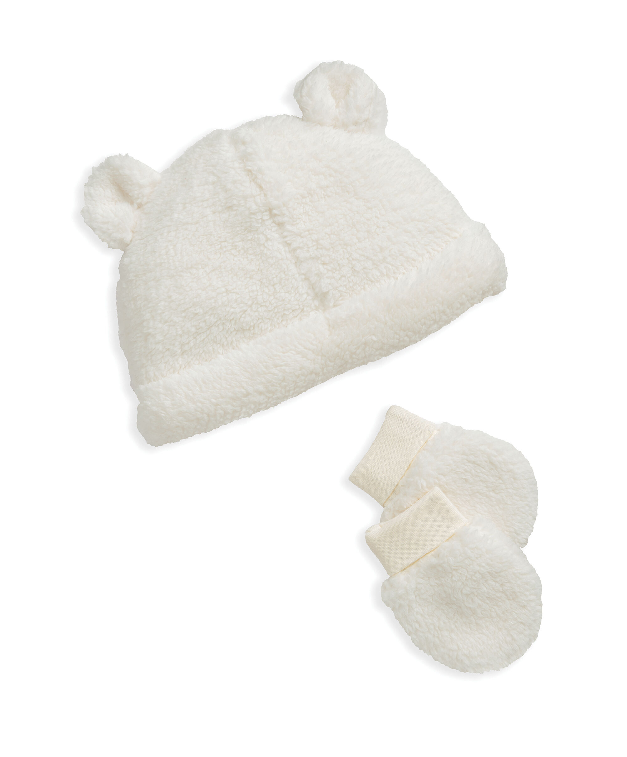 Cream Borg Hat & Mitts Set image number 2