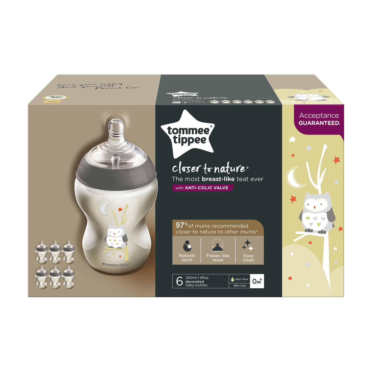 Tommee Tippee Closer to Nature Feeding Bottle, 260ml x 6 -Boy image number 2