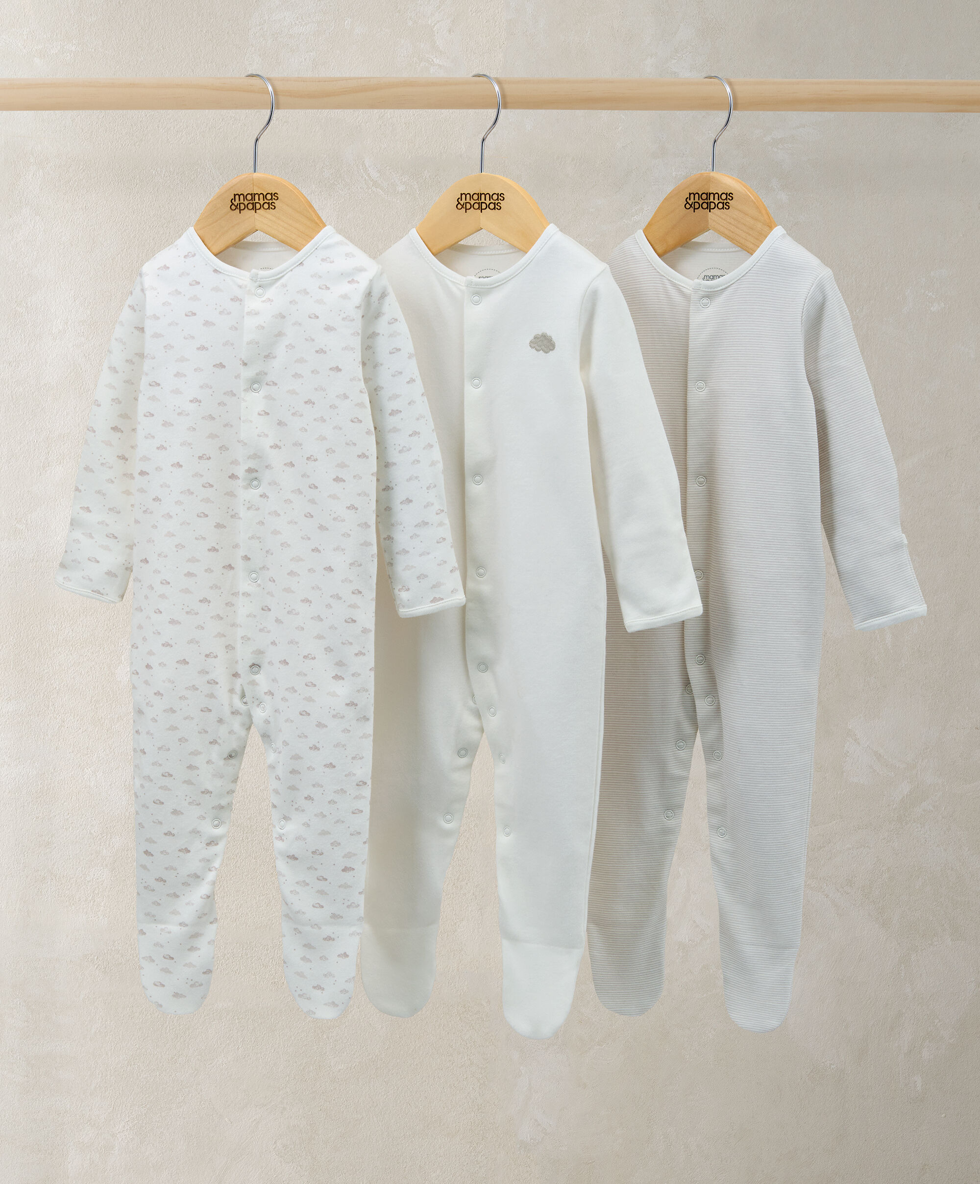 Sleepsuits (Pack of 3) - Cloud Stripe & Placement Prints