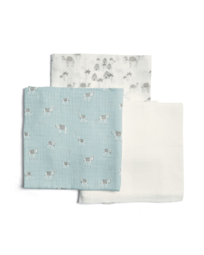 Large Blue Camel Muslin Squares (Pack of 3) image number 1
