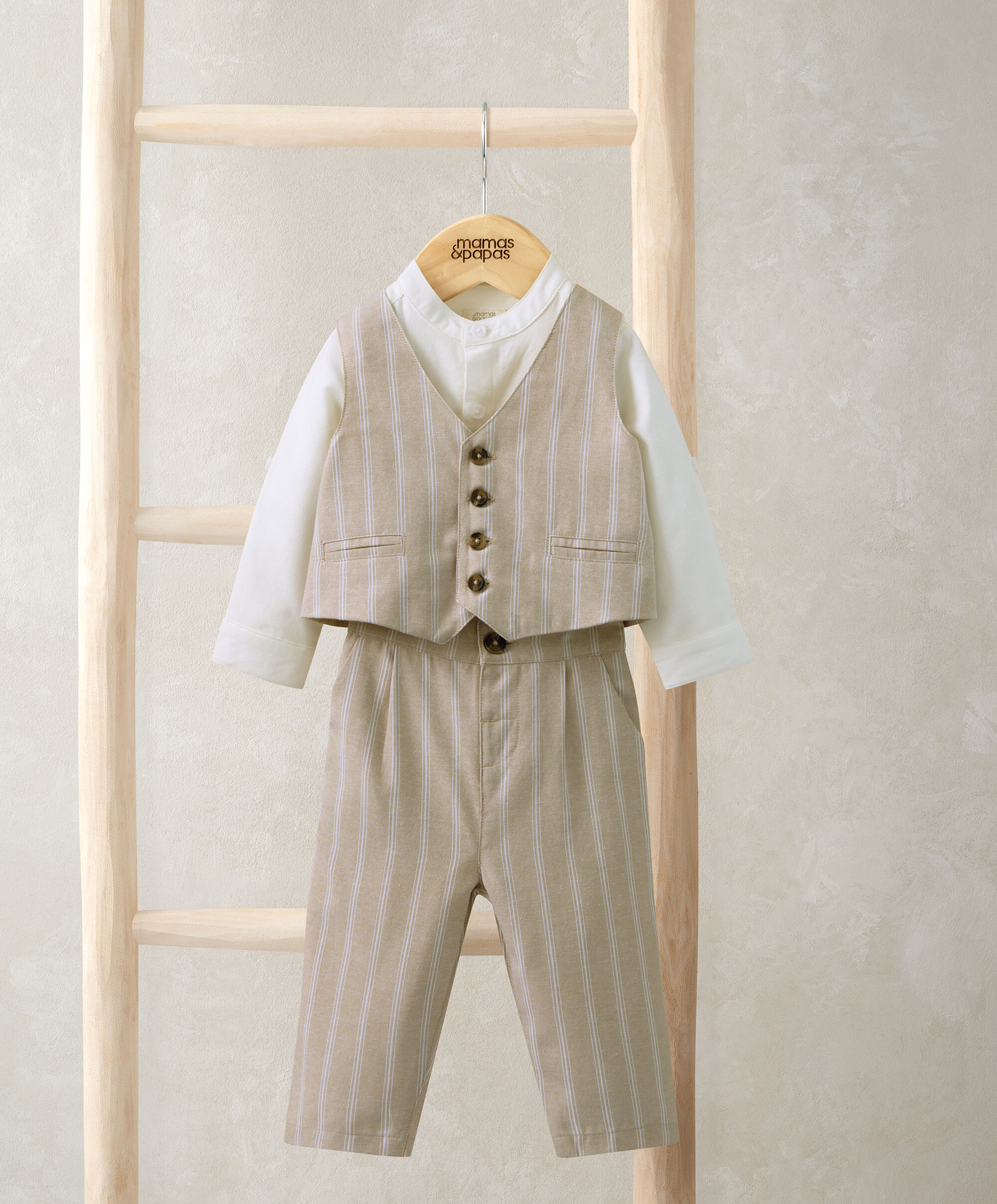 Stripped 3 Piece Suit - Biege