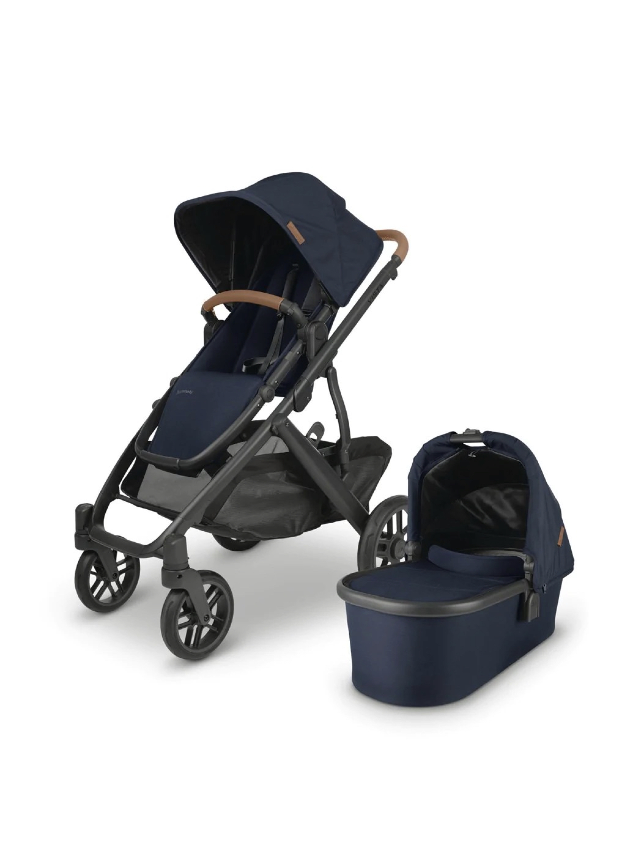 Buy Uppababy Vista V2 Stroller Noa Navy carbon saddle leather Strollers Car Seats Mamas Papas Qatar