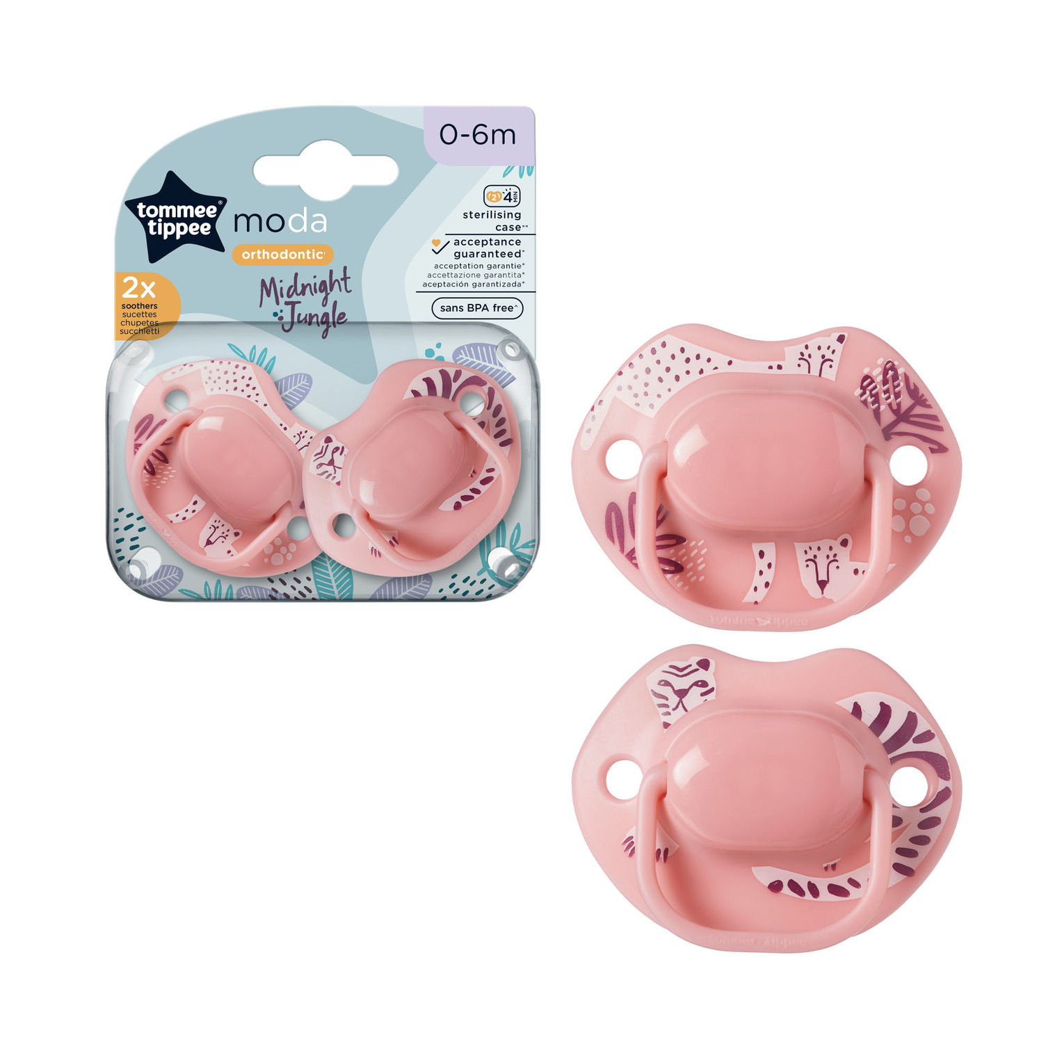 Tommee Tippee Anytime Soother 18-36M With A Reusable Steriliser Pod Multi 2 Pack Assorted 130003